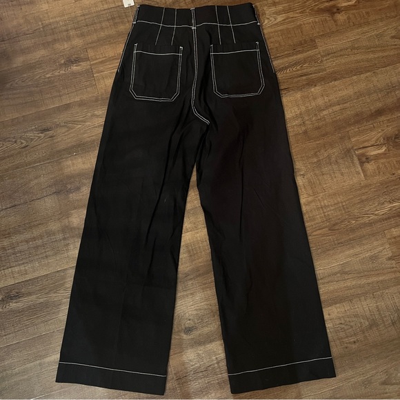 Anthropologie Maeve The Colette Pants Black Contrast Stitch Edition Wide Leg - Picture 8 of 13